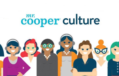 Graphic with diverse group of women mortgage employees and text: Mr. Cooper culture