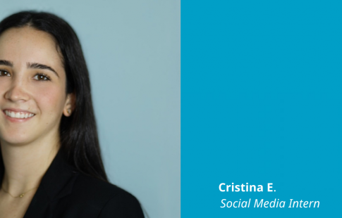 Photo of Cristina E. next to a blue box that has a Great Place To Work Certified logo in it and this text: Cristina E., Social Media Intern