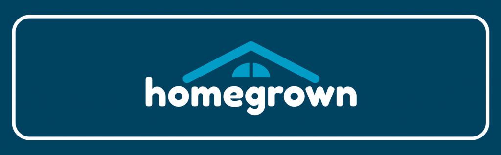 Home Grown logo: the words "homegrown" under a graphic of the outline of a roof
