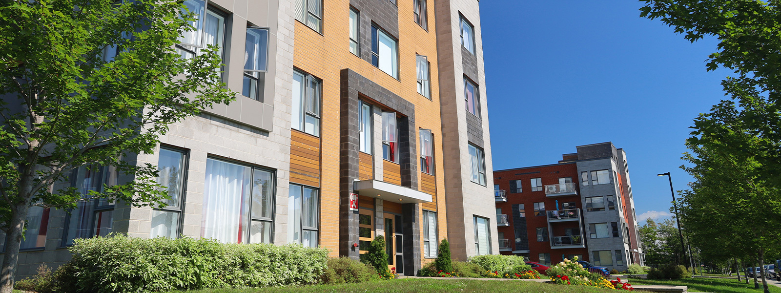 Exterior of two condo buildings