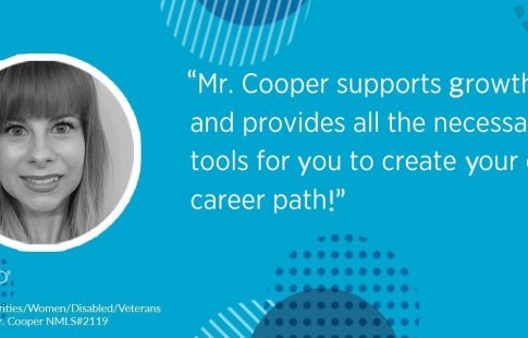 Photo of Samantha in a graphic with the Mr. Cooper Group logo and a quote: "Mr. Cooper supports growth and provides all the necessary tools for you to create your own career path!" Disclaimers under her photo read: "Equal Opportunity Employer Minorities/Women/Disabled/Veterans" and "Nationstar Mortgage LLC d/b/a Mr. Cooper NMLS#2119"