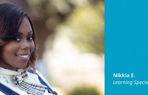 Photo of Nikkia, an HBCU grad, next to a blue box with a Great Place To Work Certified logo in it and text: Nikkia E., Learning Specialist I