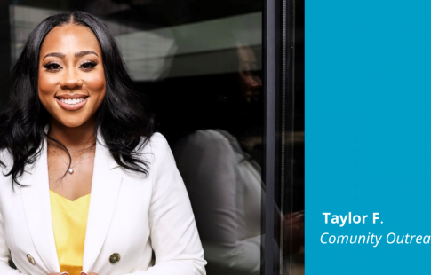 Photo of Taylor, a Mr. Cooper team member who chose to attend an hbcu, next to a blue box with a Great Place To Work Certified logo in it and text: Taylor F., Community Outreach Specialist II