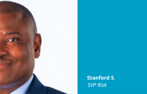 Graphic that inclues a photo of Stanford S. next to a blue graphical box with text: "Stanford S. SVP Risk." The box has a "Great Place To Work Certified" logo in its top right corner for July 2021-July 2022 in the USA.